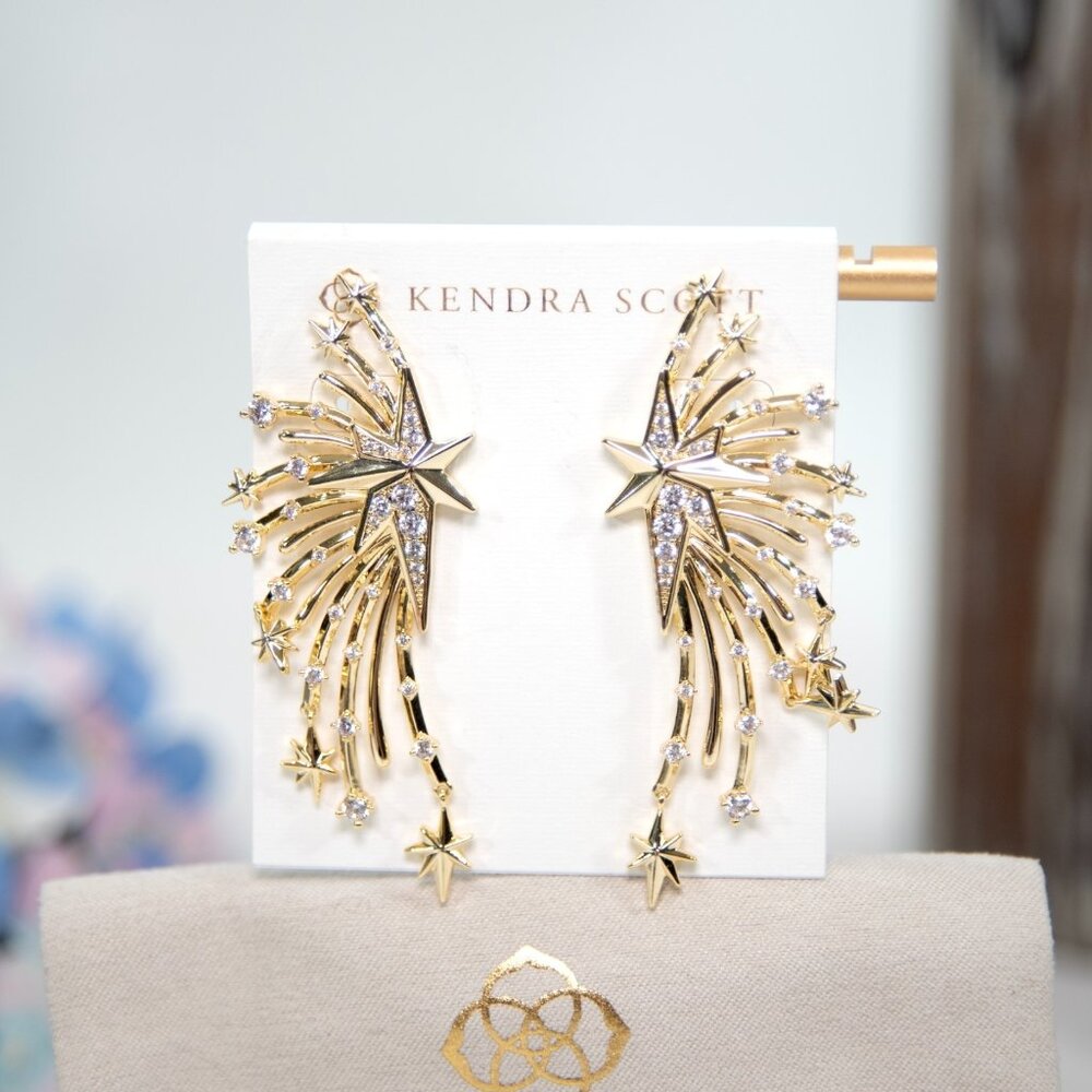 Kendra Scott Gold Cubic Zirconia Fireworks Large Statement Earrings NWT